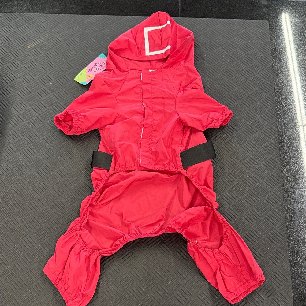 NWT Netflix Squid Game TM/CR Masked Soldier Hooded Hot Pink Dog Raincoat Sz XL